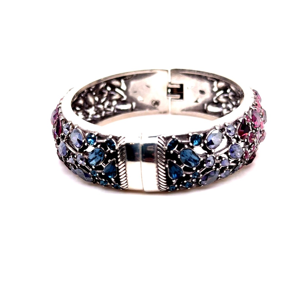 Brighton One Love Bangle Bracelet Silver Plated Multi Color Crystal Hinged Cuff - Picture 10 of 11